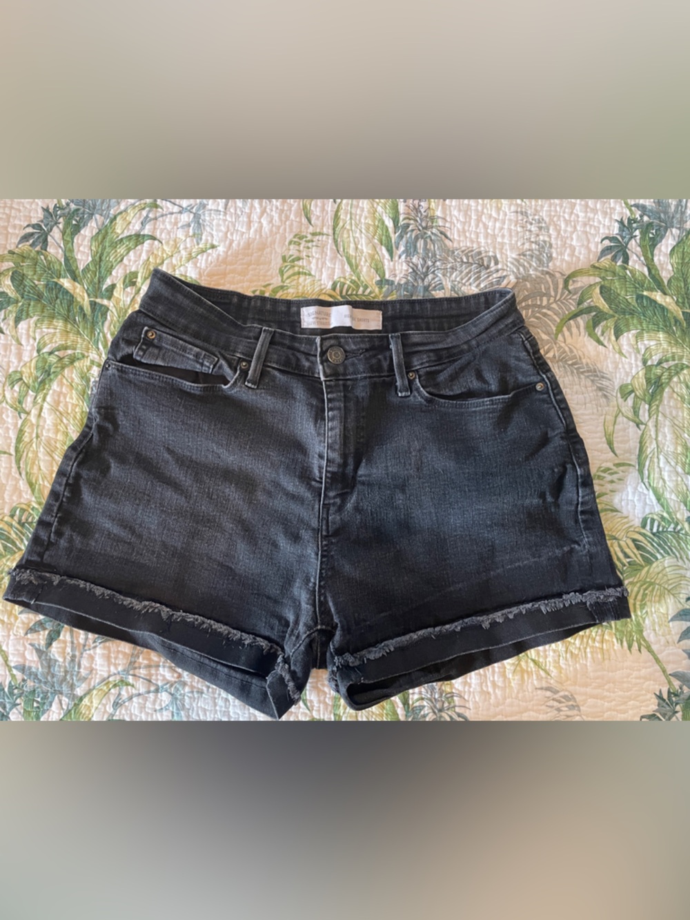 Women's Black Denim Cutoff Shorts with Frayed Hem